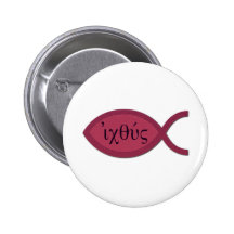 IXOYE Christian Fish Symbol - Red Parchment Button