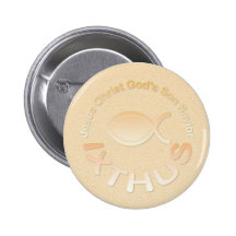 IXTHUS Christian Fish Symbol - GOLD Pinback Buttons