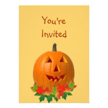 Jack O Lantern with Leaves Custom Invitation