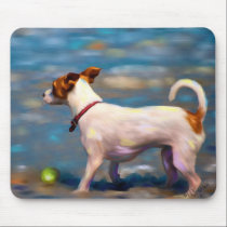 Jack Russell Terrier Dog Art - Jack at the Beach mousepads
