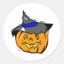 Jackolantern in witches hat round sticker