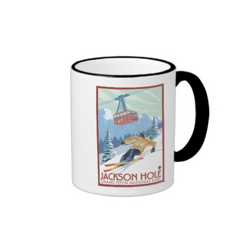 Jackson Hole, Wyoming Skier and Tram Coffee Mug