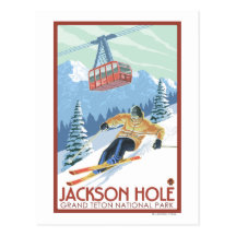 Jackson Hole, Wyoming Skier and Tram Postcards