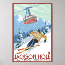 Jackson Hole, Wyoming Skier and Tram Poster