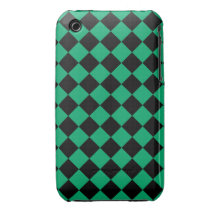 Jade Green and Black Diagonal Checkerboard Design iPhone 3 Covers