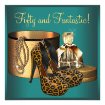 Jade Leopard Gold Womans 50th Birthday Announcements
