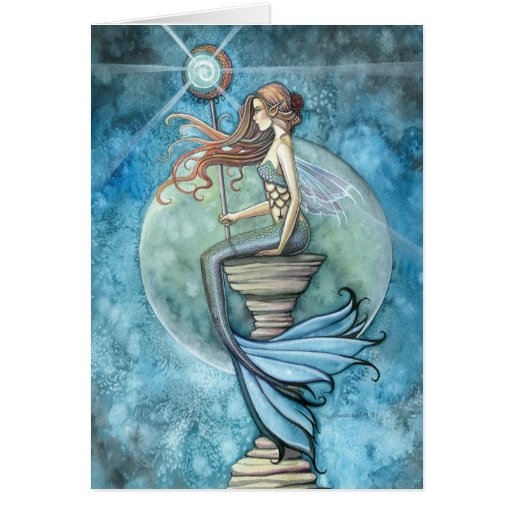 Jade Moon Mermaid Greeting Card by Molly Harrison