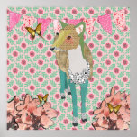 Jaded Deer Retro Floral Poster