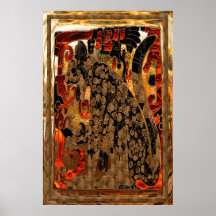 Jaguar AZTEC Gold & Red Foil Folk Art Print