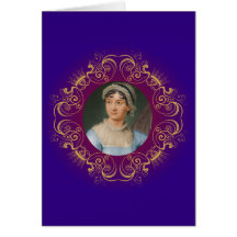 Jane Austen Colour Portrait in Gold Swirl Frame Card