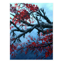 japanese cherry blossom flower tree  oriental art post card