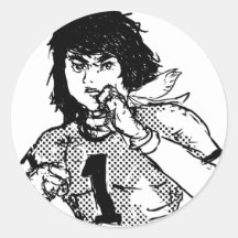 Japanese comic hero round sticker