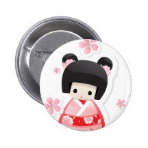 Japanese Geisha Doll - buns series button