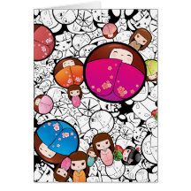 Japanese Kokeshi Dolls Greeting Cards