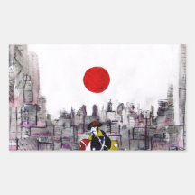 Japanese man in A Japanese landscape Rectangle Stickers