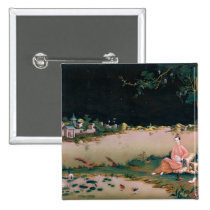 Japanese mirror painting showing a girl seated buttons