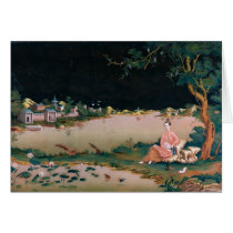 Japanese mirror painting showing a girl seated cards