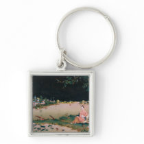 Japanese mirror painting showing a girl seated keychains