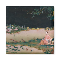 Japanese mirror painting showing a girl seated magnets