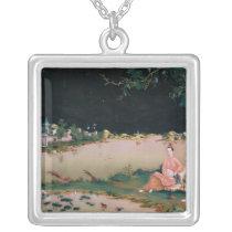 Japanese mirror painting showing a girl seated necklaces