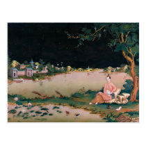 Japanese mirror painting showing a girl seated postcards