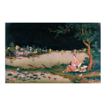 Japanese mirror painting showing a girl seated posters