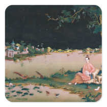 Japanese mirror painting showing a girl seated stickers