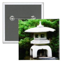 Japanese Pagoda Lantern Style Garden Statue Pinback Buttons
