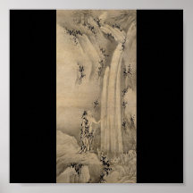 Japanese Painting of Waterfall, c. 1500's Posters
