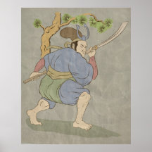 Japanese samurai warrior katana sword fighting print