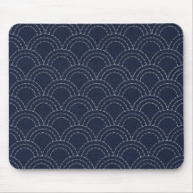 Japanese sashiko ocean waves mouse pad