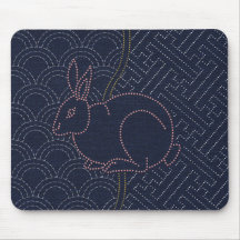 Japanese sashiko rabbit 2 mousepad