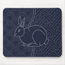 Japanese sashiko rabbit mousepads