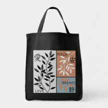 Japanese Symbols on Leafy Vine Tote Canvas Bag