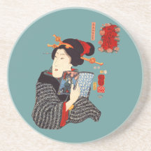 Japanese Woman Reading 2 Beverage Coaster