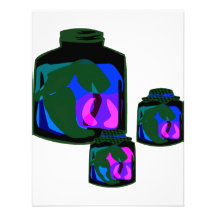 Jars of blue green purple peppers invite