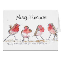 Jaunty little robins christmas card
