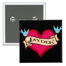 Jayden - Custom Heart Tattoo T-shirts & Gifts Pin