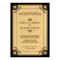 Jazz age black geometric art deco wedding invitations