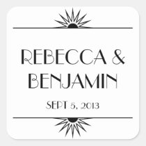 Jazz age black geometric art deco wedding stickers