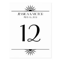 Jazz age black sunburst table number card postcards