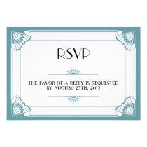 Jazz age blue Art Deco RSVP wedding response invitations
