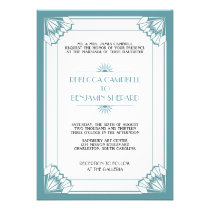 Jazz age blue geometric art deco wedding invitations