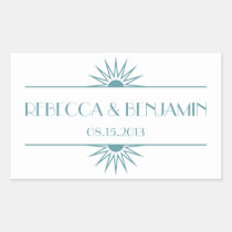 Jazz age blue geometric art deco wedding stickers