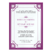 Jazz age purple geometric art deco wedding invitations