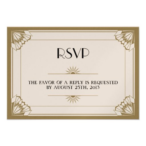Jazz age taupe Art Deco RSVP wedding response Custom Invitation