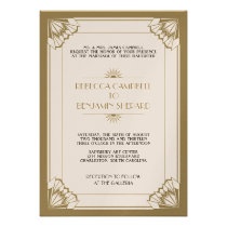 Jazz age taupe geometric art deco wedding invitations