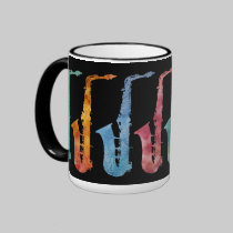 Jazzy Saxophones on Black (Change the Background) mugs