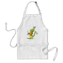 jazzy trombone playing lizard cartoon aprons