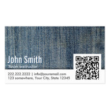 Jeans QR Code Swim Instructor Business Card